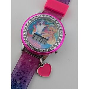 Mattel Barbie Girls Watch Digital Unicorn Flashing LCD Pink Blue- New Battery